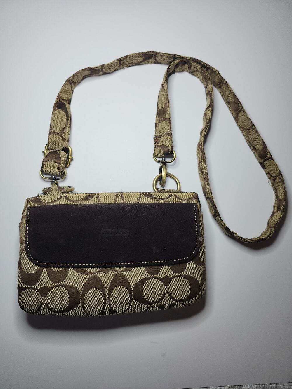Coach Signature Belt Bag Crossbody Khaki Brown Jacquard Suede